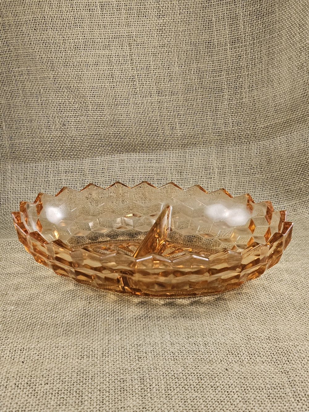 Vintage Fostoria Peach/Pink Depression Glass Divided Candy/Relish/Trinket Dish